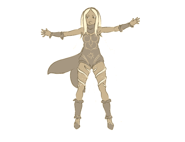 A GIF containing an animated illustration of Kat from Gravity Rush doing jumping jacks.